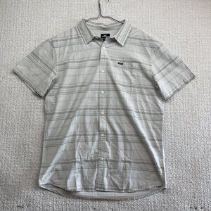 O'Neill Button Up Shirt Off-White / Grey w/Blue Striped Short Sleeve Surf Men XL